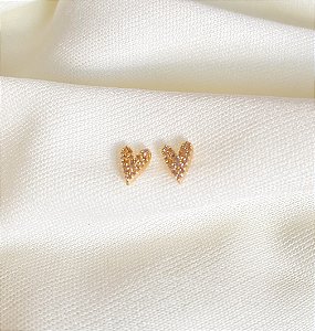 Brinco Solitário Coração Cristal Gold