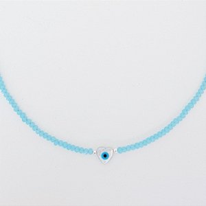 Choker Cristais Azul Olho Grego 40cm Prata 925