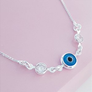 Colar Olho Grego e Zirconias Prata 925