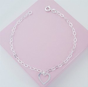 Pulseira Elos Pingente Coração Vazado Prata 925