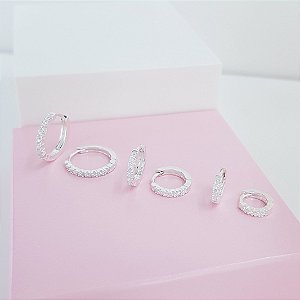 Trio Argolas Cravejadas Zirconias Prata 925