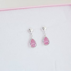 Brinco Gota Rosa Prata 925