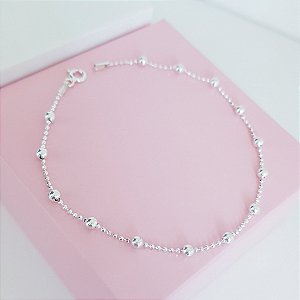 Pulseira de Bolinha com Fio Diamantado Prata 925