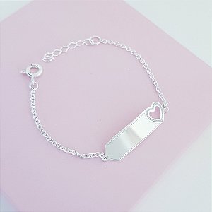 Pulseira Chapinha Infantil Personalizável Coração Vazado Prata 925