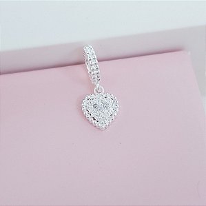 Pingente Coração com Detalhes Prata Fosca Prata 925