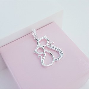 Pingente Gatinho com Detalhes Zirconias Prata 925
