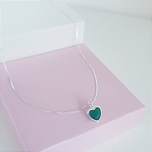 Colar com Pingente Zirconia Coração Verde 9mm Prata 925