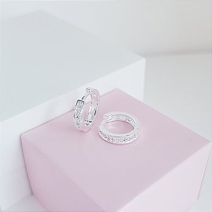 Argola Clique 13mm Cravejada Zirconias Prata 925