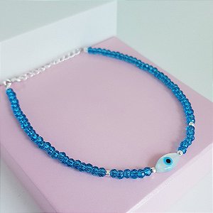 Pulseira Olho Grego com Cristais Azul London Prata 925