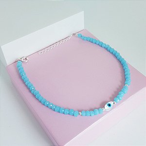 Pulseira Olho Grego com Cristais Azul Claro Prata 925