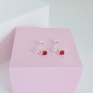 Brinco Bolinha com Zirconia Vermelha Prata 925