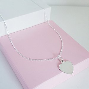 Colar com Pingente Coração 14mm Personalizável Prata 925
