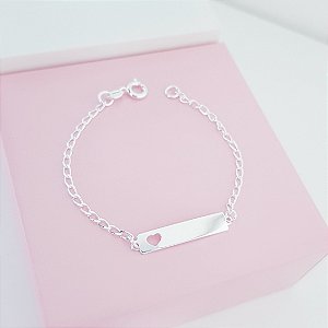 Pulseira Chapinha Infantil Personalizável Coração Vazado Prata 925