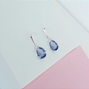 Brinco Slim com Zirconia Gota Prata 925
