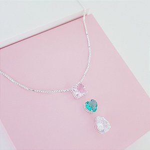 Colar com Pingentes Zirconias Prata 925