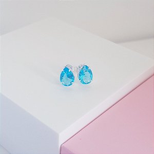 Brinco Zirconia Gota Azul Prata 925