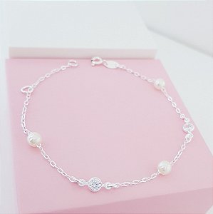 Pulseira Zirconia e Pérola Prata 925