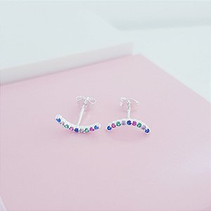 Brinco Earcuff Mini Cravejado Zirconias Coloridas Prata 925