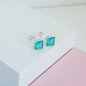 Brinco Zirconia Quadrada Verde Prata 925