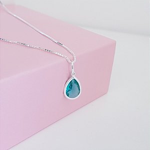 Colar Veneziana com Pingente Zirconia Gota Verde Prata 925