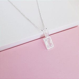 Colar Veneziana com Pingente Zirconia Retangular Prata 925