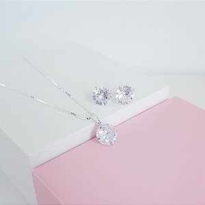 Conjunto Colar e Brincos Ponto de Luz 8mm Prata 925
