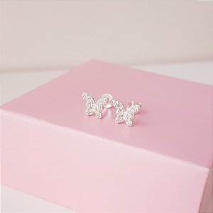 Brinco Borboleta com Detalhes em Zirconia Prata 925