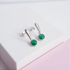 Brinco Base Slim com Pingente Zirconia Verde Prata 925