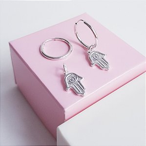 Argola com Pingente Mão Hamsa Prata 925