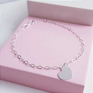 Pulseira de Elos com Pingente Coração Personalizável Prata 925