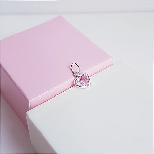Pingente Ponto de Luz Zirconia Coração Rosa Claro Prata 925