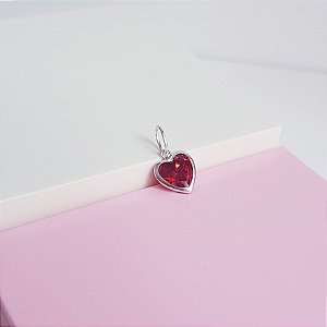 Pingente Ponto de Luz Zirconia Coração Vermelho Rubi Prata 925