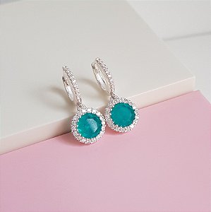 Argola Clique com Pingente Zirconia Verde Prata 925