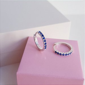 Argola Clique Cravejada Azul Prata 925