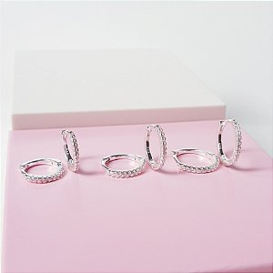 Trio Argolas Cliques Cravejadas Zirconias Prata 925
