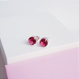 Brinco Ponto de Luz Zirconia Rosa Escuro Prata 925