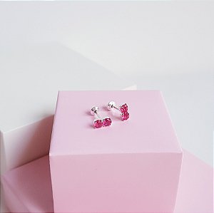 Brinco Ponto de Luz Zirconia Dupla Rosê Prata 925