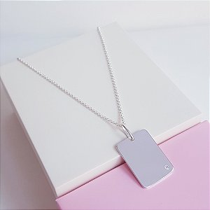 Colar com Pingente Retangular Personalizável com Zirconia Prata 925