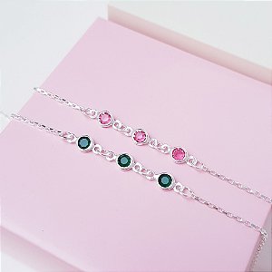 Pulseira Zirconias Verde Rosa Prata 925