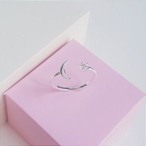 Anel Lua e Zirconia Prata 925