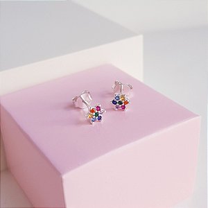 Brinco Ponto de Luz Micro Zirconias Coloridas Prata 925