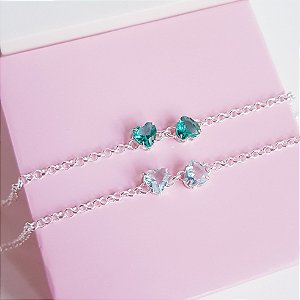 Pulseira Elos Zirconias Coração Prata 925