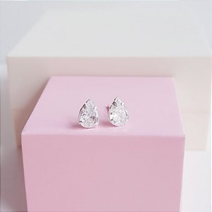 Brinco Ponto de Luz Zirconia Gota Prata 925
