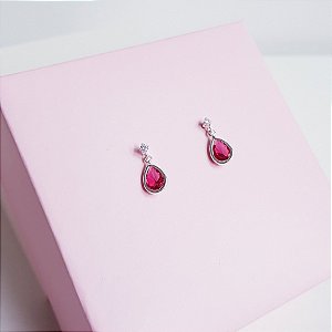 Brinco Ponto de Luz com Pingente Zirconia Gota Prata 925