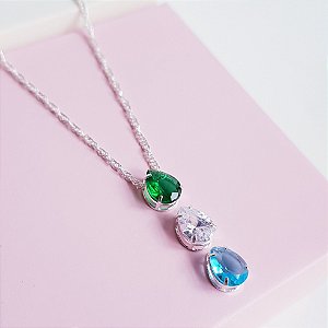 Colar Singapura Pingente Zirconia Gota Prata 925