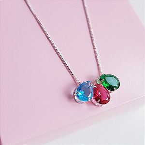 Colar com Pingentes Zirconia Gota Prata 925