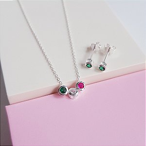Conjunto de Joias Zirconias Coloridas Prata 925