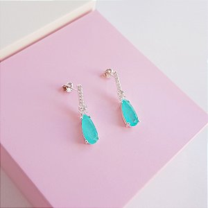Brinco Palito com Pingente Zirconia Verde Prata 925