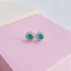 Brinco Ponto de Luz Zirconia Verde Cravejado Prata 925