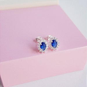 Brinco Ponto de Luz Azul Cravejado Prata 925
